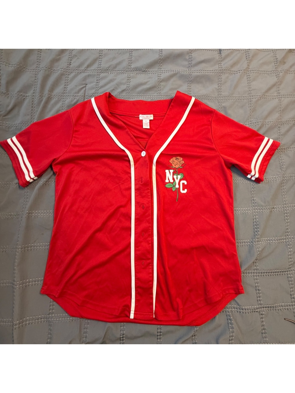 Love Theory Essentials Red NYC Rose Baseball Jersey Shirt XL / Y2K